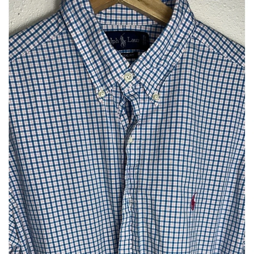 Polo Ralph Lauren Large Short Sleeve Tattersall Check Plaid Button Down Classic